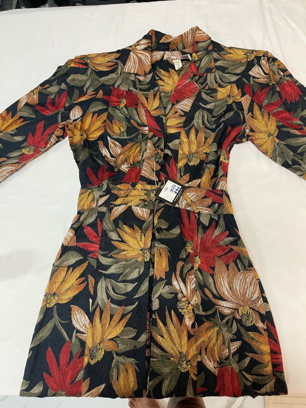 Tropical Midi Shirt Dress Boho Fall Button Front 3/4 Sleeve - Picture 3 of 8